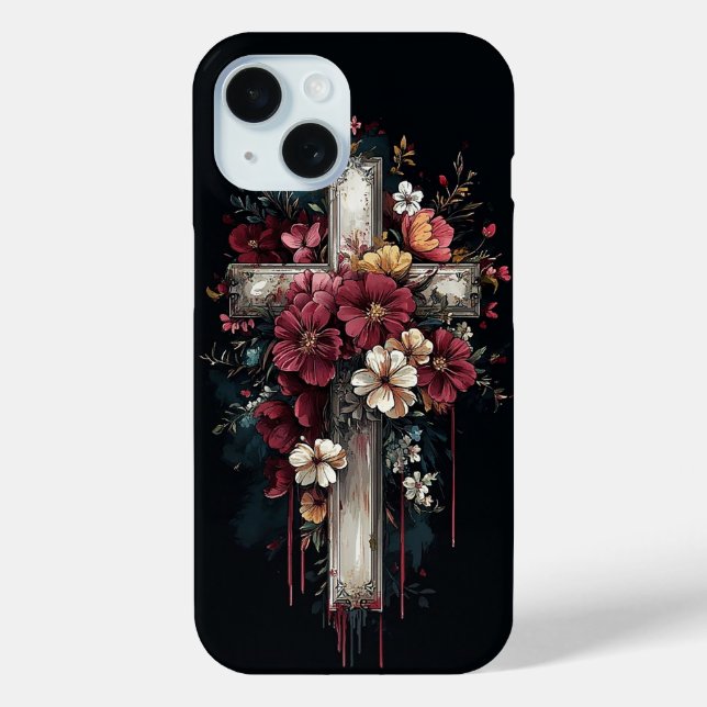 Funda De Case-Mate Para iPhone Cruz Floral (Reverso )