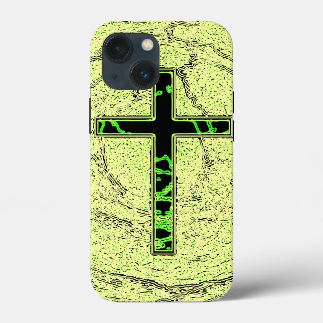 FUNDA DE Case-Mate PARA iPhone CRUZ NEGRA Y VERDE CON FONDO DE MÁRMOL (Reverso )