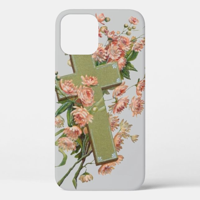Funda De Case-Mate Para iPhone Cruz Verde Con Flores Rosas (Reverso )