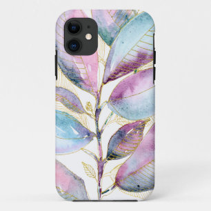 Funda Para iPhone 11 Cuaderno espiral de hojas botánicas de acuarela pa