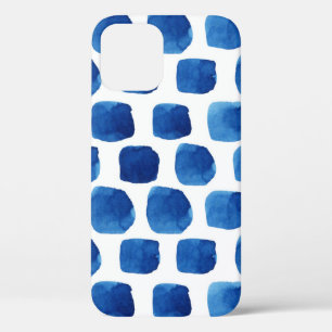 Funda Para iPhone 12 Cuadrados azules, acuarela sin costura.