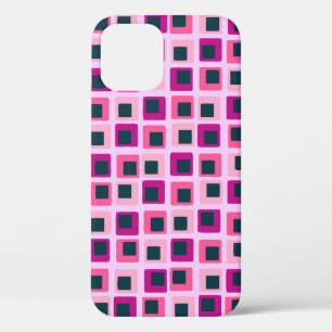 Funda Para iPhone 12 Cuadrados geométricos retro rosados