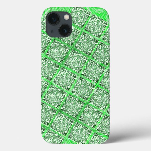 Funda De Case-Mate Para iPhone Cuadrados, mosaico falso, follaje verde falso (Reverso)