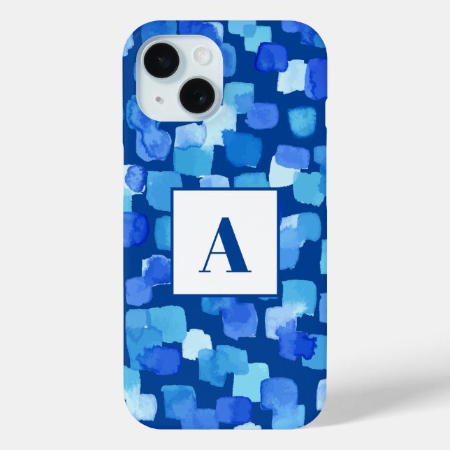 Funda De Case-Mate Para iPhone Cuadrados pintados con abstracto azul (Reverso )