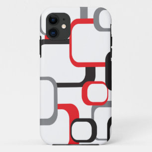 Funda Para iPhone 11 Cuadrados Retro Color Rojo Color Blanco Gris