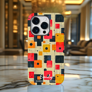 Funda Para iPhone 14 Pro De Case-Mate Cuadrados retro geométricos con nombre y frase per