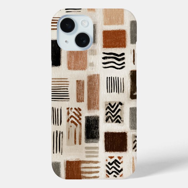 Funda De Case-Mate Para iPhone Cuadrícula abstracta boho terrosa - Textura dibuja (Reverso )