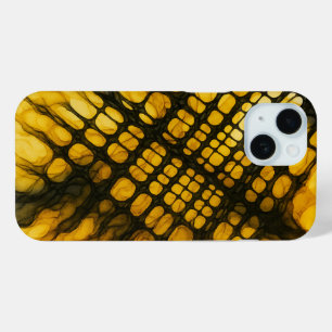 Funda Para iPhone 15 Cuadrícula celular abstracta en amarillo y negro