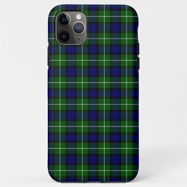 Funda De Case-Mate Para iPhone Cuadro azul verde tartán de Lamont (Reverso)