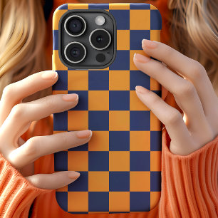 Funda Para iPhone 11 Cuadro de ajedrez de azul marino y naranja