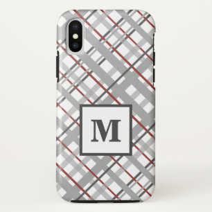 Funda Para iPhone X Cuadro de moda plata rojo gris monograma