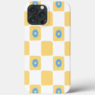 Funda Para iPhone 13 Pro Max Cuadros amarillos y blancos con estampado de flore