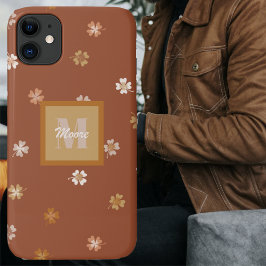 Funda Para iPhone 11 Cuadros de hojas en tonos oscuros de tierra rústic