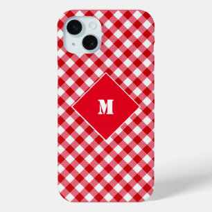 Funda Para iPhone 15 Mini cuadros escoceses clásicos rojo y blanco personali