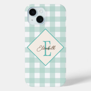 Funda Para iPhone 15 Cuadros Verdes con Monograma