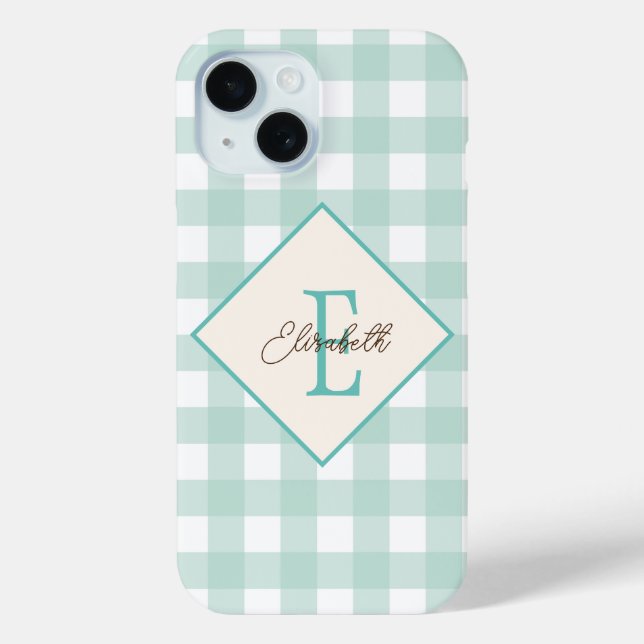 Funda De Case-Mate Para iPhone Cuadros Verdes con Monograma (Reverso )