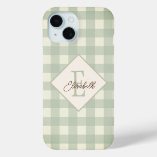 Funda Para iPhone 15 Cuadros Verdes, Monograma