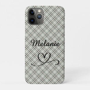 Funda Para iPhone 11 Pro Cuadros Verdes y Corazón Beige