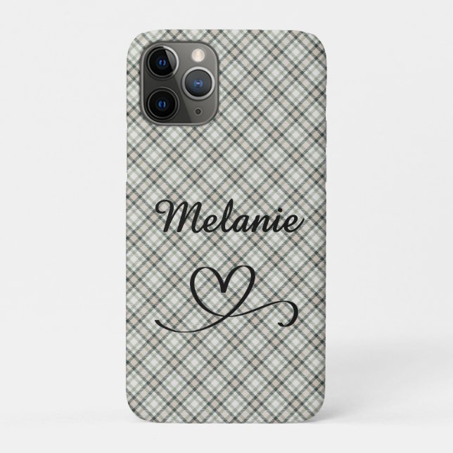 Funda De Case-Mate Para iPhone Cuadros Verdes y Corazón Beige  (Reverso)