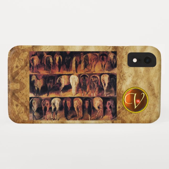 Funda De Case-Mate Para iPhone Cuarteles traseros de caballos, Monograma de la jo (Reverso (horizontal))