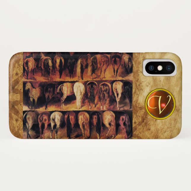 Funda De Case-Mate Para iPhone Cuarteles traseros de caballos, Monograma de la jo (Reverso (horizontal))