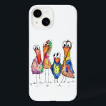 Funda Para iPhone 14 De Case-Mate Cuatro pájaros alegres y coloridos<br><div class="desc">Este es un original cuadro de medios mixtos de cuatro pájaros caprichosos. La pintura es acuarela adornada con lápices de tinta y acuarela.</div>