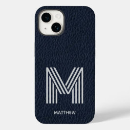 Funda Para iPhone 14 De Case-Mate Cubierta azul cuero negrita Monograma Masculino I