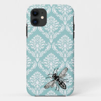 Cubierta azul del iPhone del avispón de la abeja