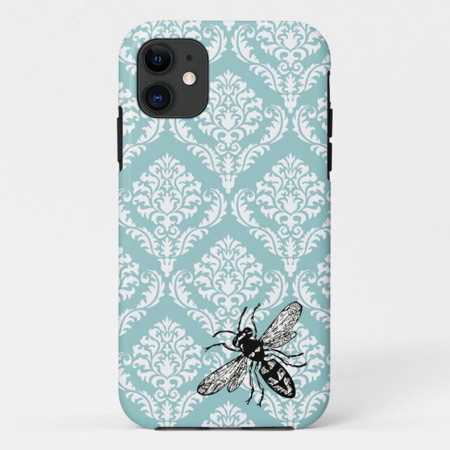 Funda De Case-Mate Para iPhone Cubierta azul del iPhone del avispón de la abeja (Reverso)