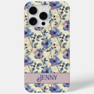 Funda Para iPhone 15 Pro Max Cubierta del estuche de iphone floral azul y rosa