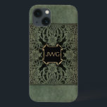 Funda Para iPhone 13 Cubierta del libro de monografías de cuero ornato<br><div class="desc">Arte de portada floral de 1898,  de la edición de los Rosas de Longfellow y Lilies en tonos verde oliva y negro. Nota: Efectos esculpidos,  grabados,  grabado en relieve y dimensionales,  de aspecto estratificado,  texturado y sombreado,  obtenidos digitalmente. El producto real tiene una superficie plana.</div>