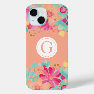 Funda Para iPhone 15 Cubierta personalizada de monograma floral pintado