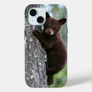 Funda Para iPhone 15 Cubo de oso negro lindo trepando un árbol
