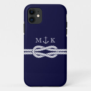 Funda Para iPhone 11 Cuerda y monograma náuticos del ancla en marina de