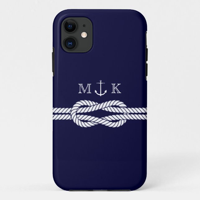 Funda De Case-Mate Para iPhone Cuerda y monograma náuticos del ancla en marina de (Reverso)