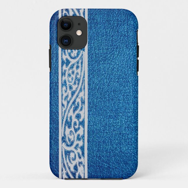 Funda De Case-Mate Para iPhone Cuero azul moderno (Reverso)