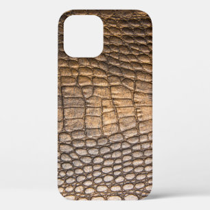 Funda Para iPhone 12 Cuero cocodrilo. Fondo de cuero marrón y