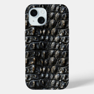 Funda Para iPhone 15 Cuero de Cocodrilo Negro