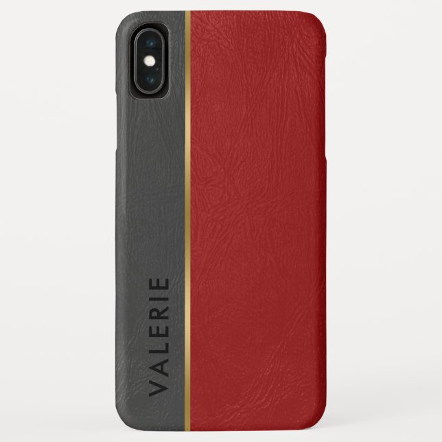Funda De Case-Mate Para iPhone Cuero de imitación gris y rojo (Reverso)