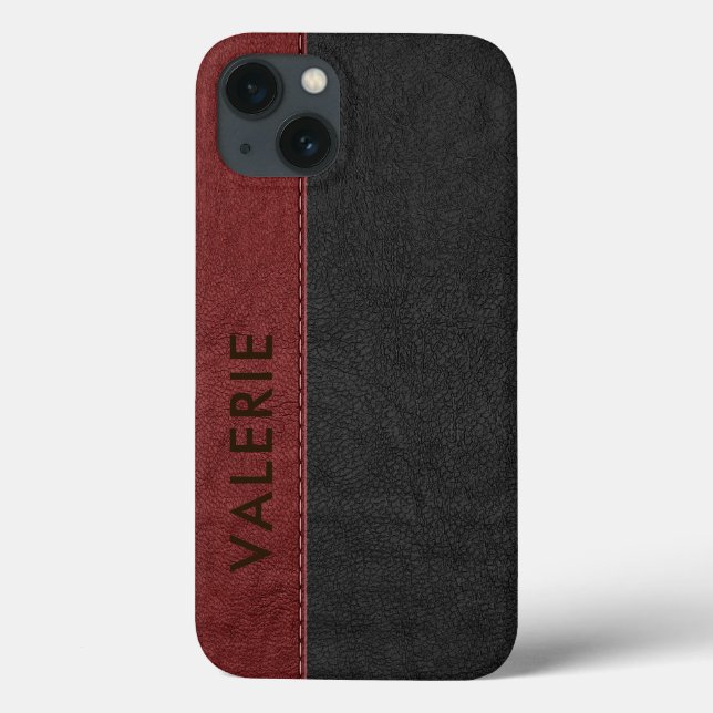 Funda De Case-Mate Para iPhone Cuero de imitación masculino negro y rojo (Reverso)