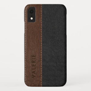 Funda Para iPhone XR Cuero de imitación negro y marrón