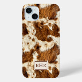 Funda Para iPhone 15 Mini Cuero de Vaca Marrón Pecoso con Monograma