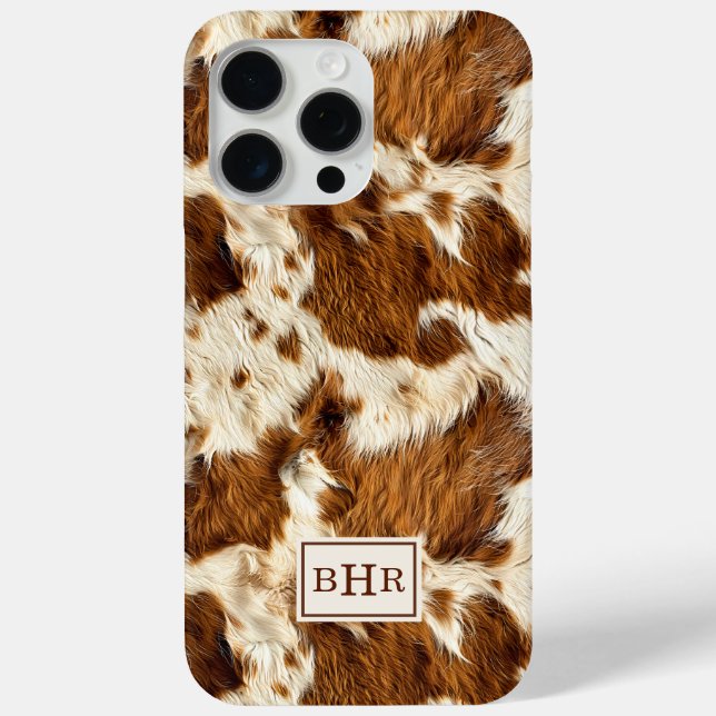 Funda De Case-Mate Para iPhone Cuero de Vaca Marrón Pecoso Monogramado (Reverso )