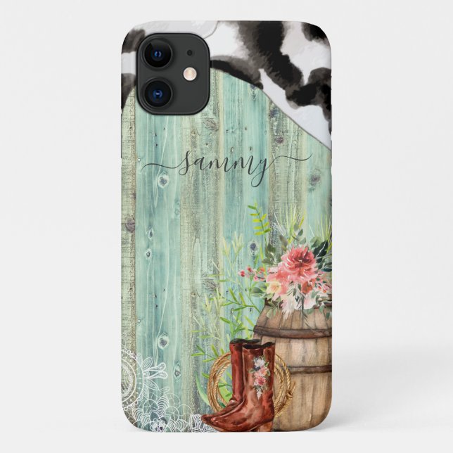 Funda De Case-Mate Para iPhone Cuero de vaca turquesa occidental rústico (Reverso)