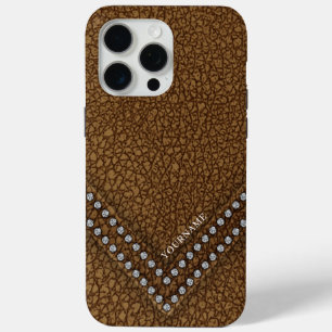 Funda Para iPhone 15 Pro Max Cuero falso con Rhinstones