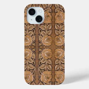 Funda Para iPhone 15 cuero floral del país occidental de la moda de la