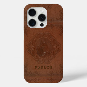 Funda Para iPhone 15 Pro Cuero grabado en relieve de cuero de cebada veneci