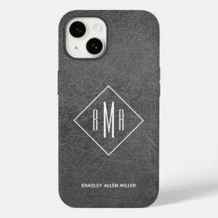 Funda Para iPhone 14 De Case-Mate Cuero gris monogramo
