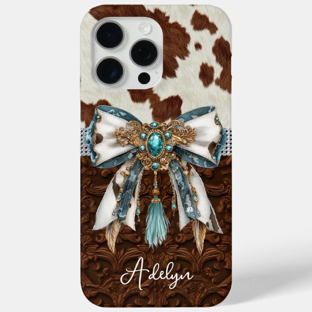 Funda De Case-Mate Para iPhone Cuero Marrón de Vaqueta con Lazo con Joyas (Reverso )