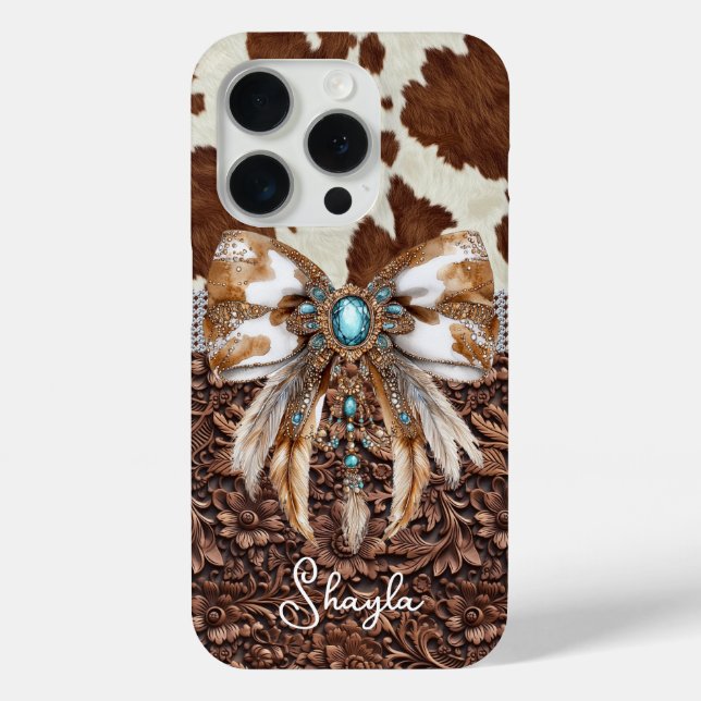 Funda De Case-Mate Para iPhone Cuero Marrón de Vaqueta Joyas Arco Monogramado (Reverso )